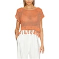 thumbnail image 2 of Économies pour une Durée Limitée, Blouse Décontractée à Franges à Manches Courtes et Coupe Ample à Col Rond pour Femme, Tunique à Découpes pour l'Été, Chaude et Stylée/acrylique, Orange, Sopatenor, 2 of 8