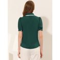 thumbnail image 3 of INSPIRE CHIC Women's Contrast Peter Pan Collar Shirt Puff Sleeve Button Up Tie Neck Blouse Dark Green L, 3 of 4