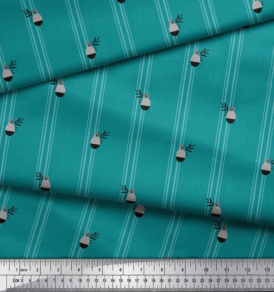 Soimoi Velvet Fabric Geometric Pine & Stripe Decor Fabric Printed Yard 58 Inch Wide