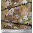 thumbnail image 2 of Soimoi Poly Georgette Fabric Flower Vase,Cat & Girl Human Figure Print Sewing Fabric Yard 42 Inch Wide, 2 of 3
