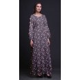 thumbnail image 3 of Bimba Robe Maxi à Manches Longues pour Femmes en Georgette Mousse Imprimée de Feuilles et de Tulipes à Taille Élastique - Petit, 3 of 5