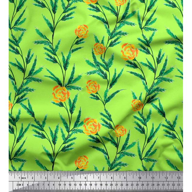 Soimoi Velvet Fabric Leaves & Rose Floral Decor Fabric Printed Yard 58 Inch Wide
