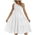 thumbnail image 1 of Pisexur Robe Sans Manches à Col Asymétrique Robe d'Été pour Dames Fraîche et Douce à Col en V Robe de Couleur Unie Robe pour Femmes, 1 of 3