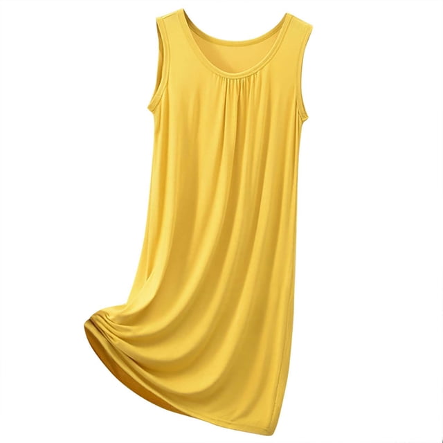 Diufon Robe de Pyjama pour Femme Été Mince Respirante Sans Manches Col Ras du Cou Chemises de Nuit Décontractées Amples Vêtements de Nuit pour la Maison