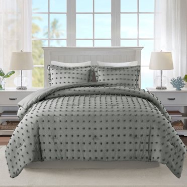 JML Ensemble de Douillette Grand Tuftée 3 Pcs, Ensemble de Literie Jacquard Boho à Touffes - Couette Toutes Saisons et 2 Couvre-Oreillers, Gris Foncé