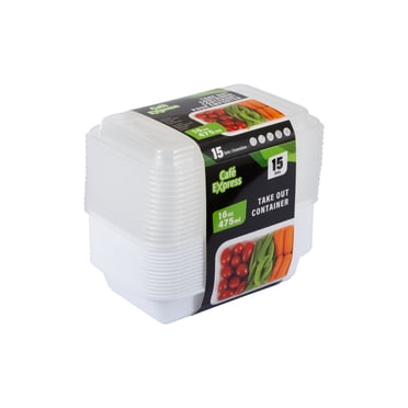 Café Express Rectangular Food Storage Take Out Containers with Lids, 475 ml, 15 Sets