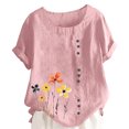 thumbnail image 1 of Pisexur Hauts d'Été pour Femmes, Hauts pour Femmes, Hauts de Sortie pour Femmes, Hauts pour Dames, T-Shirt à Boutons Imprimé Mode Décontractée Col Rond d'Été pour Femmes Rose,m, 1 of 5