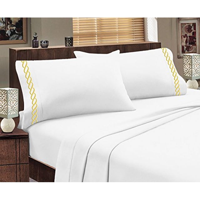 Greek Design Ultra Soft Egyptian Comfort Embroidery Sheet Set (Full, White & Gold)