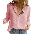 thumbnail image 1 of Decodeary Chemise Femme Couleur Unie Manches Longues Bouton Col Rabattu Blouse Décontractée Rose S, 1 of 5