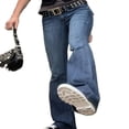 thumbnail image 1 of Women Denim Flared Pants Loose Low Waist Bell Bottom Trousers, 1 of 3
