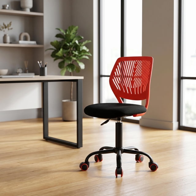 Homy Casa Red Kids Computer Chair, 17.7'' Adjustable Armless Rolling Chair for Bedroom Study Desk