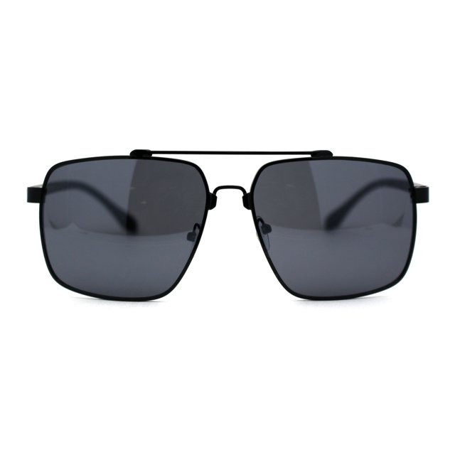 Mens Classic Airforce Crossbar Rectangle Metal Aviator Sunglasses All Black