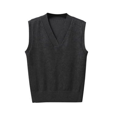 IROINID Gilet Chandail pour Femme Col en V Chandail à Enfiler Couleur Unie Ample Longueur Courte Sans Manches Automne et Hiver Chaud Gilet Tricoté Gilet à Poignets Superposés