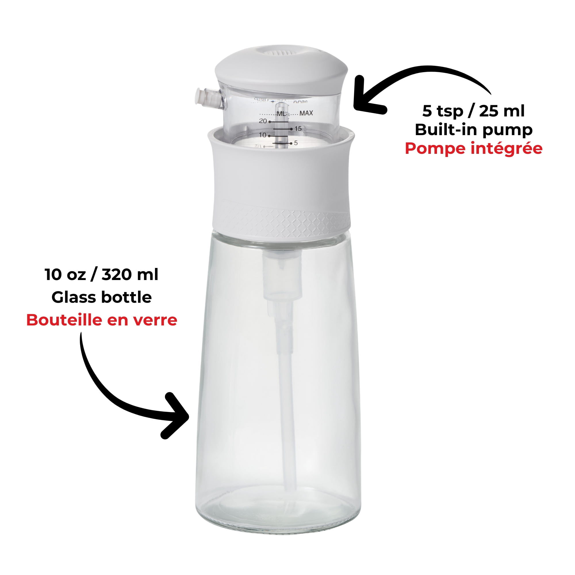 Starfrit Press-Top Oil Dispenser Bottle, Pump Action, 320ml (10oz), Glass Bottle, Dripless Spout, Portion Control, Cooking Salad