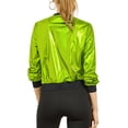 thumbnail image 3 of INSPIRE CHIC Women's Casual Stand Collar Metallic Zip Crop Length Bomber Jacket, 3 of 7