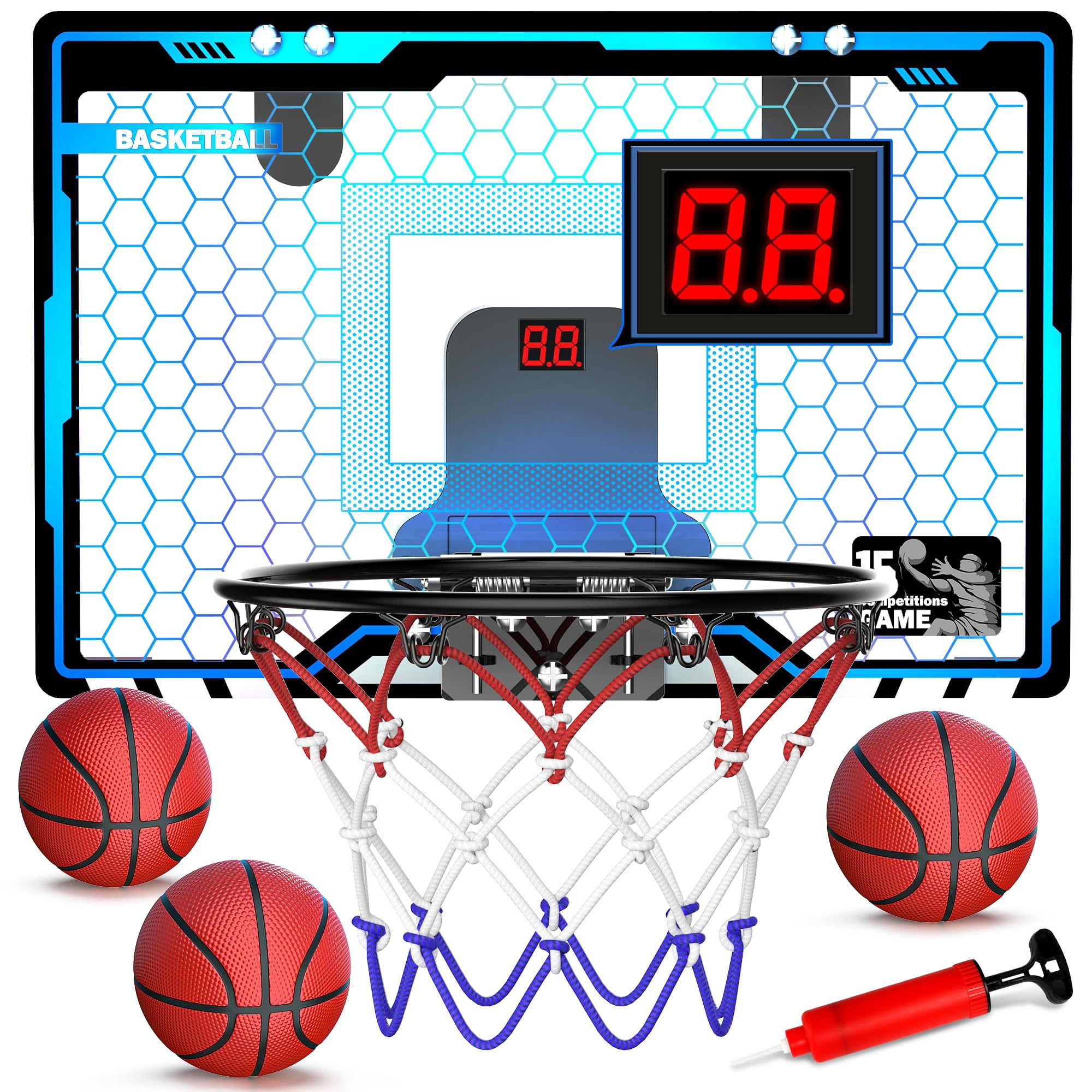 HopeRock Panier de Basketball Intérieur Mini pour Enfants, Paniers de Basketball par-Dessus la Porte avec Éclairage DEL, Mini Panier avec Tableau de Bord et 3 Ba HopeRock Panier de Basketball Intérieur Mini pour Enfants, Paniers de Basketball par-Dessus la Porte avec Éclairage DEL, Mini Panier avec Tableau de Bord et 3 Ba