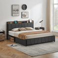 thumbnail image 2 of Modern King Upholstered Platform Bed Frame with Storage Headboard, 2 Drawers, Charging Station & USB Ports, Heavy Duty, Noise-Free, No Box Spring Needed, Easy Assembly – Heather Gray, KING, 2 of 8