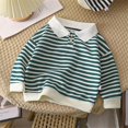 thumbnail image 2 of ManxiVoo Ensemble Polo à Manches Longues pour Tout-Petit, Haut à Col Rond en Coton Rayé, Tenue Décontractée Confortable pour Garçons Filles, Taille 100, Vert, 2 of 4