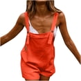 thumbnail image 1 of Salopettes d'Été Décontractées pour Femmes à Bretelles Ajustables en Coton et Lin, Combishorts Courts Unis, Combinaisons/rompers avec Poches, 1 of 4