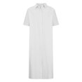 thumbnail image 4 of AherBiu Robe Chemise à Boutons pour Femmes en Coton et Lin, Col à Revers, Col en V, Manches Courtes, Robes Maxi pour Femmes, 4 of 6