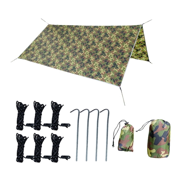 Amdohai Bâche de Tente de Camping 10 x 10 Pi Voile d'Auvent Bâche Camouflage Abri Imperméable Pluie Mouche Résistant aux UV Pare-Soleil avec Chevilles Corde Sac de Rangement pour Activités Extérieures Patio Jardin Cour Arrière