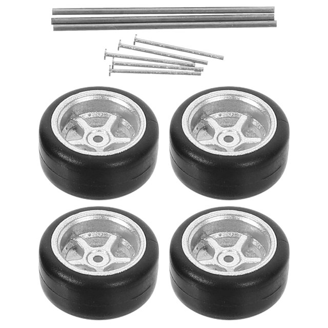 Silver Mini Car Wheels 4Pcs Star Shaped With Five Claws For Model Customization