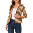 thumbnail image 1 of INSPIRE CHIC Blazer à Rayures pour Femme à Revers Cranté, Manches Longues, Boutonné, S Blanc Brun, 1 of 8