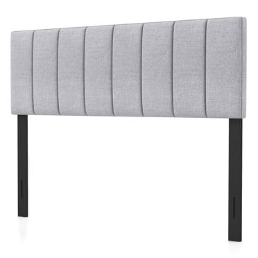 Gymax Linen Upholstered Headboard Vertical Channel Tufted Wood Leg for Full/Queen Gray