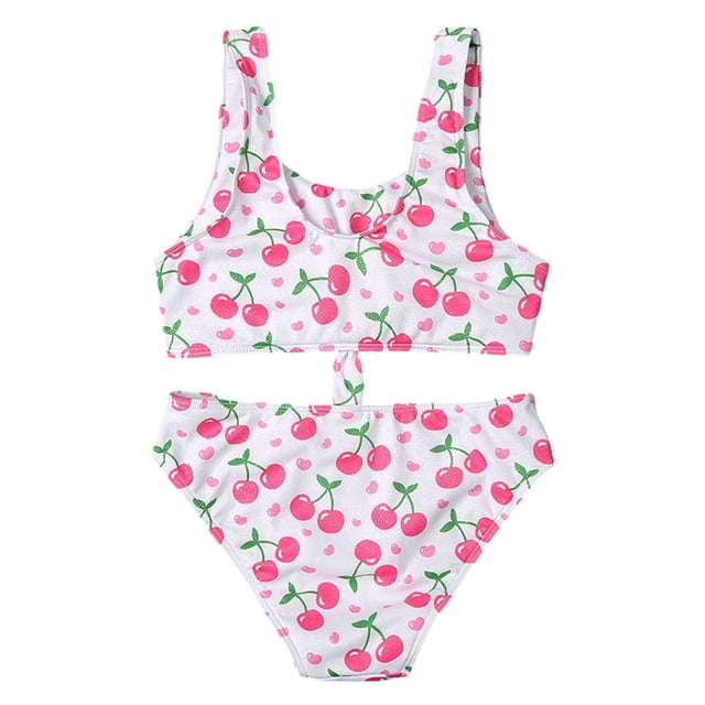 Girls Swimsuit 2 Piece Tankini Set Swimwear Striped Ruffle Girl Bathing Suit 5-6 Years