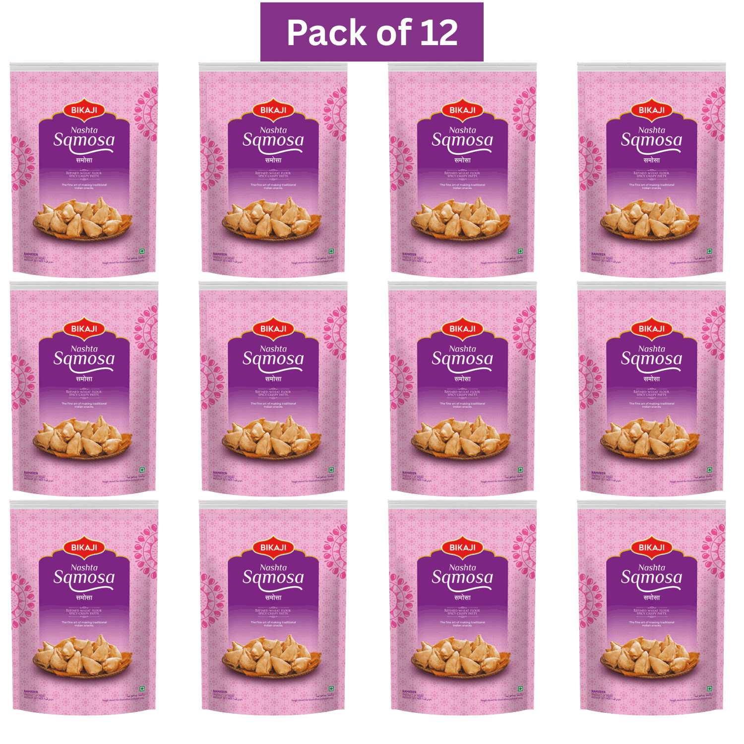 Bikaji Nashta Samosa (Spicy Crispy Patty) 140g, Pack of 12, Indian Snacks