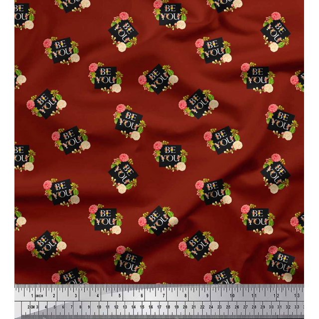 Soimoi Red Heavy Canvas Fabric Floral & Be You Text Print Fabric by Yard 58 Inch Wide