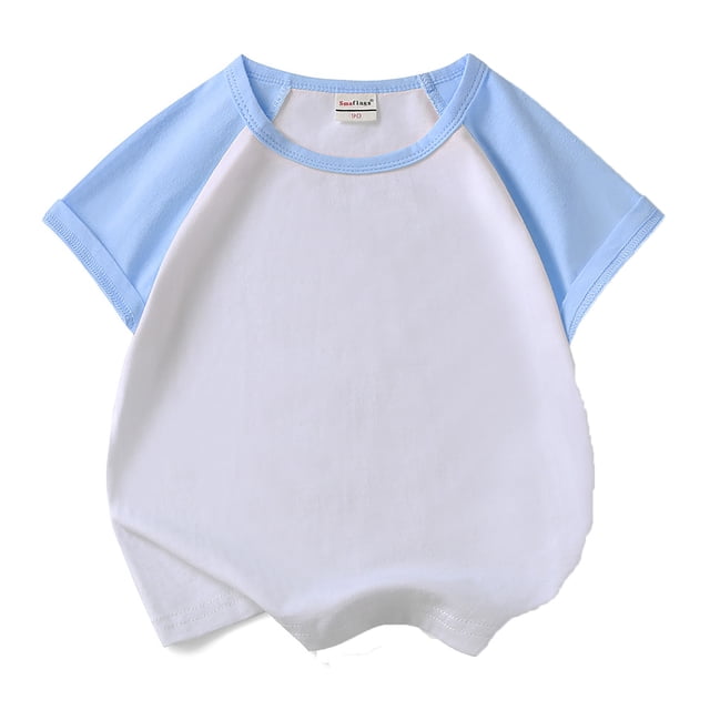 MIASHUI T-Shirts Garçons Filles Manches Courtes Basiques Superposés, Bleu Clair, 6-7 Ans