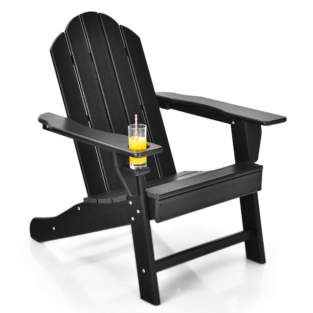 Costway Chaise Adirondack de Patio Résistante aux Intempéries pour Jardin et Terrasse avec Porte-Gobelet Noir