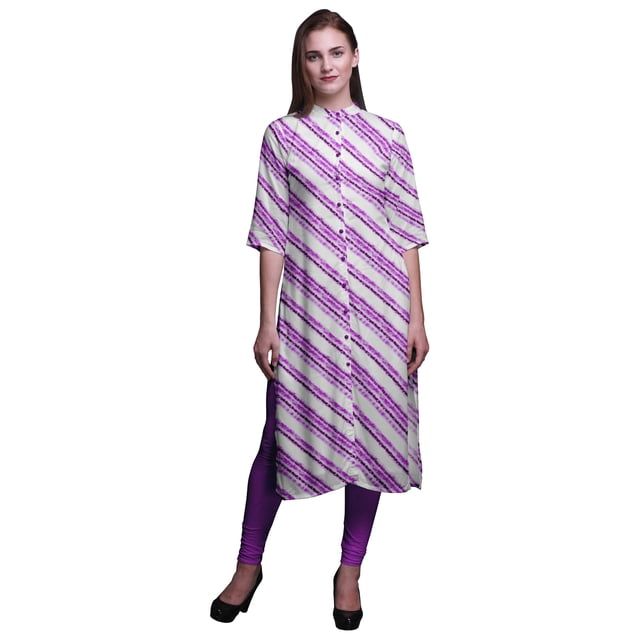 Bimba Printed Button Down Straight Tunic Dresses For Women Kurti Medium
