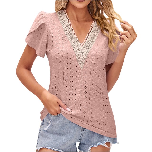 Birdeem Blouse Mode pour Femmes à Manches Courtes, Col en V, Coupe Ample, Manches Bouffantes, Imprimée