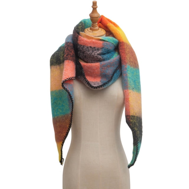 Scarf for Women, Ladies Plaid Scarf European And Winter Circular Yarn Triangular Shawl Scarf
