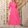 thumbnail image 4 of Styesk Robes pour Femmes Robe d'Été pour Femmes Mode Couleur Unie Bouton Lien Pli Poche Manches Longues Col Rabattu, 4 of 9