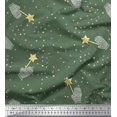 thumbnail image 1 of Soimoi Green Velvet Fabric Musical Symbol & Star Print Sewing Fabric Yard 58 Inch Wide, 1 of 3