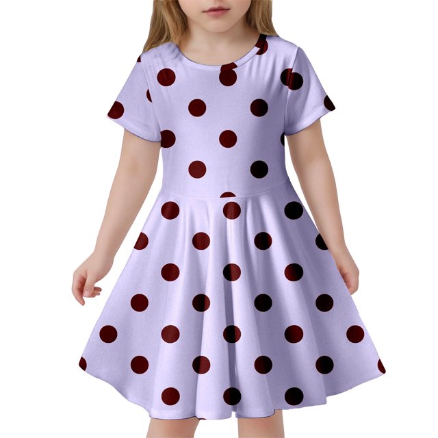 Robe pour Filles Enfant Filles Été Imprimé à Pois Slim Douce Respirante Manches Courtes Robe Décontractée Robe Enfant Fille Violet Clair 4 Ans-5 Ans