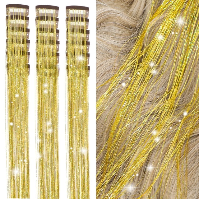 SUTENGDA 18 Pcs Guirlande de Cheveux à Clipser Extensions de Cheveux 19.6 Pouces Kit de Guirlande de Cheveux à Clipser Résistant à la Chaleur Scintillant Féerique Accessoires pour Cheveux pour Enfants Filles Femmes (Argent)