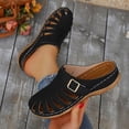 thumbnail image 3 of Jovati Sandales Compensées pour Femmes, Pantoufles à Bout Rond de Couleur Unie à Bout Fermé avec Boucle Dorée Ajustable, Matériau PU, Semelle Légère Rembourrée, Style Décontracté de Plage, 3 of 10