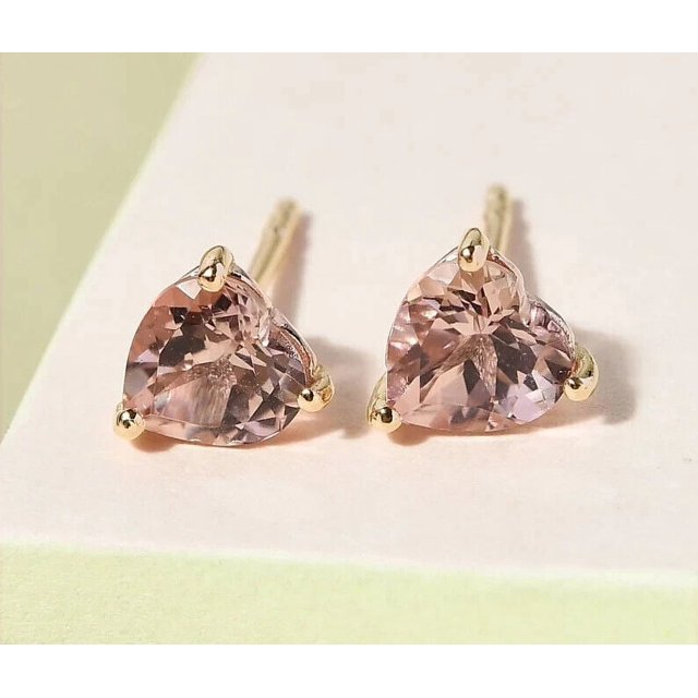 Morganite Heart 925 Sterling Silver Stud Morganite Premium Gemstone Stud Earring