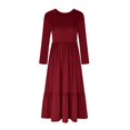 thumbnail image 3 of Liquidation! Hontri Robes pour Femmes 2024 Robe à Col Rond Plissée Unie à Manches Longues Évasée Décontractée Robes pour Femmes Rouge,P, 3 of 4