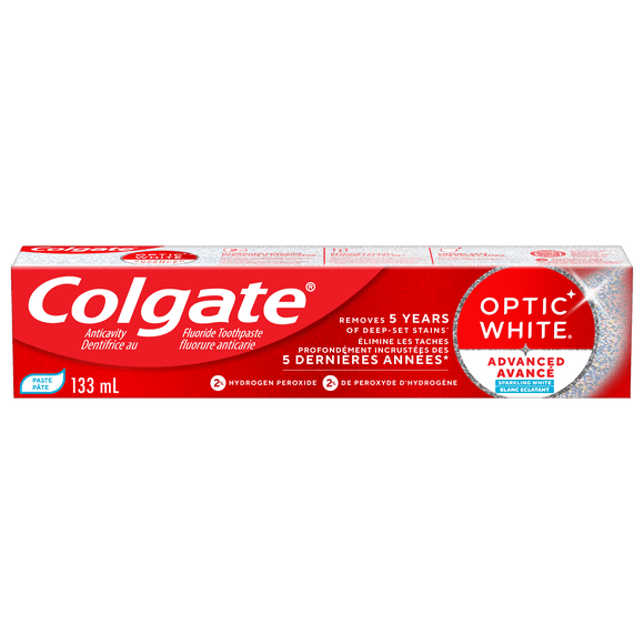Dentifrice au fluorure Colgate Optic White Avancé Blanc éclatant, Menthe, 133 ml