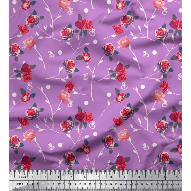Soimoi Velvet Fabric Leaves, & Rose Floral Print Sewing Fabric Yard 58 Inch Wide