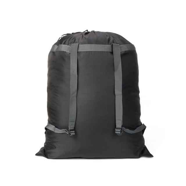 Sac à Dos à Lessive Robuste de 100 L en Noir, avec Fermeture à Cordon Renforcée et Bretelles Grises Ajustables. Fabriqué en polyester durable, Il Mesure 60,5 X 92 cm (23,82 X 36,22 Po) et Est Léger à 170 g (0,37 Lb). Conçu pour le Collège, le Voyage et le Rangement en Vrac, Il Offre une Grande Capacité pour 2-3 Brassées de Lessive. le Sac Comprend une Grand Ouverture pour un Chargement Facile, des Surpiqûres Renforcées et une Boucle de Suspension pour Plus de Commodité. Convient comme Sac à
