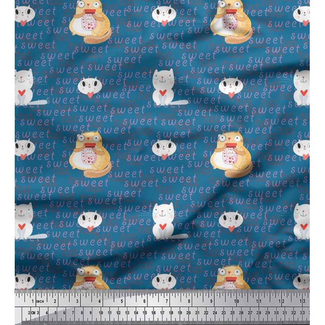 Soimoi Poly Georgette Fabric Sweet Cat Kids Decor Fabric Printed Yard 52 Inch Wide