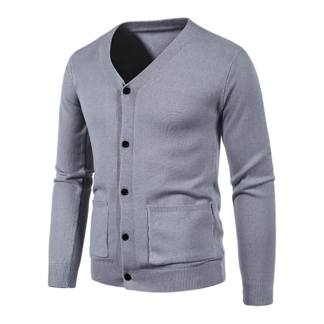 Mens Cardigan Coats Long Sleeve Winter Fall Button Solid V Neck Slim Fit Warm Sweater Casual Cardigans Tops