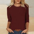 thumbnail image 2 of Timegard Womens Summer Tops Crewneck 3/4 Sleeve Solid Color Comfy Basic Tee Shirts Casual Loose Tops, 2 of 5