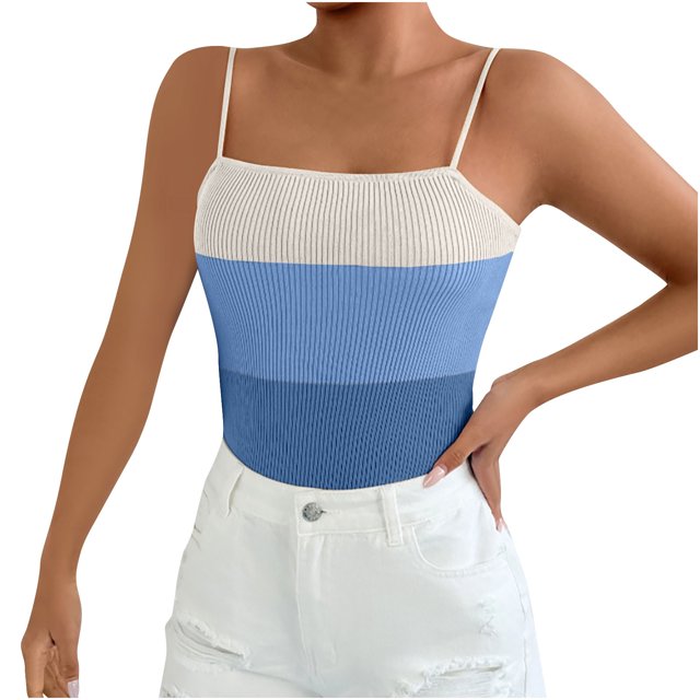 Yuyuzo Camisole Tops for Women Spaghetti Strap Tank Tops Ribbed Knit Cami Shirts Sleeveless Basic Top Color Block